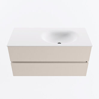 Mondiaz VICA 100cm badmeubel onderkast Linen 2 lades. Wastafel MOON rechts 1 kraangat, kleur Talc.