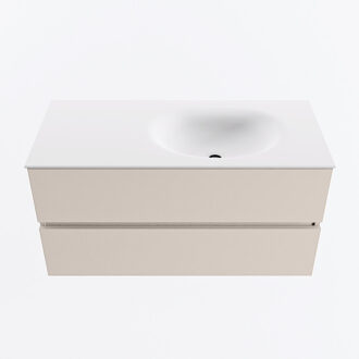 Mondiaz VICA 100cm badmeubel onderkast Linen 2 lades. Wastafel MOON rechts zonder kraangat, kleur Talc.
