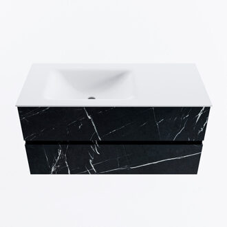 Mondiaz VICA 100cm badmeubel onderkast Marquina 2 lades. Wastafel CLOUD links 1 kraangat, kleur Talc.