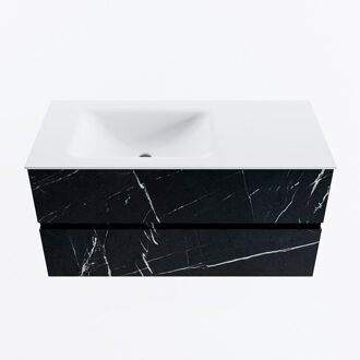 Mondiaz VICA 100cm badmeubel onderkast Marquina 2 lades. Wastafel CLOUD links zonder kraangat, kleur Talc.