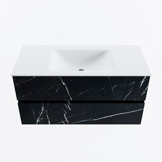 Mondiaz VICA 100cm badmeubel onderkast Marquina 2 lades. Wastafel CLOUD midden 1 kraangat, kleur Talc.