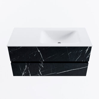 Mondiaz VICA 100cm badmeubel onderkast Marquina 2 lades. Wastafel CLOUD rechts 1 kraangat, kleur Talc.