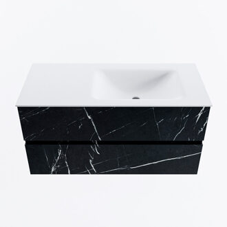 Mondiaz VICA 100cm badmeubel onderkast Marquina 2 lades. Wastafel CLOUD rechts zonder kraangat, kleur Talc.