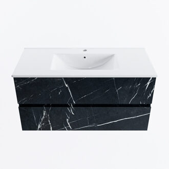 Mondiaz VICA 100cm badmeubel onderkast Marquina 2 lades. Wastafel DENIA midden 1 kraangat, kleur Glanzend Wit.