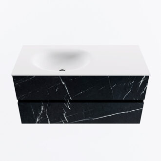 Mondiaz VICA 100cm badmeubel onderkast Marquina 2 lades. Wastafel MOON links zonder kraangat, kleur Talc.