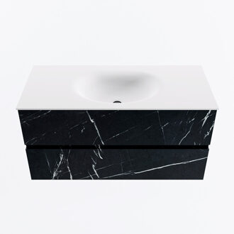 Mondiaz VICA 100cm badmeubel onderkast Marquina 2 lades. Wastafel MOON midden zonder kraangat, kleur Talc.