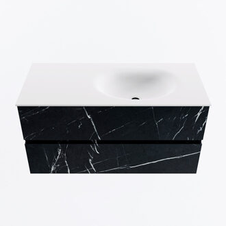 Mondiaz VICA 100cm badmeubel onderkast Marquina 2 lades. Wastafel MOON rechts 1 kraangat, kleur Talc.