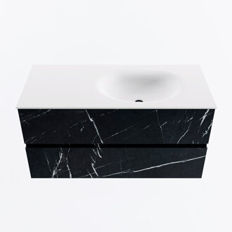 Mondiaz VICA 100cm badmeubel onderkast Marquina 2 lades. Wastafel MOON rechts zonder kraangat, kleur Talc.