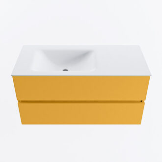 Mondiaz VICA 100cm badmeubel onderkast Ocher 2 lades. Wastafel CLOUD links 1 kraangat, kleur Talc.