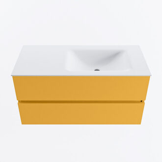 Mondiaz VICA 100cm badmeubel onderkast Ocher 2 lades. Wastafel CLOUD rechts 1 kraangat, kleur Talc.