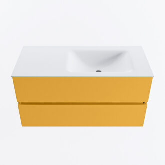 Mondiaz VICA 100cm badmeubel onderkast Ocher 2 lades. Wastafel CLOUD rechts zonder kraangat, kleur Talc.