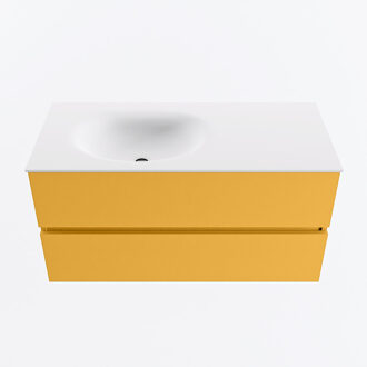 Mondiaz VICA 100cm badmeubel onderkast Ocher 2 lades. Wastafel MOON links zonder kraangat, kleur Talc.