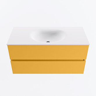 Mondiaz VICA 100cm badmeubel onderkast Ocher 2 lades. Wastafel MOON midden 1 kraangat, kleur Talc.