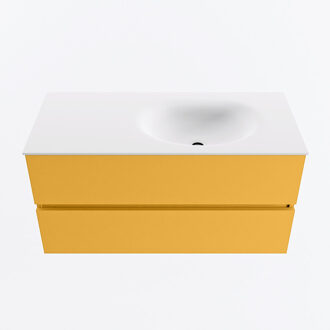 Mondiaz VICA 100cm badmeubel onderkast Ocher 2 lades. Wastafel MOON rechts 1 kraangat, kleur Talc.