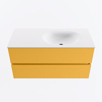 Mondiaz VICA 100cm badmeubel onderkast Ocher 2 lades. Wastafel MOON rechts zonder kraangat, kleur Talc.