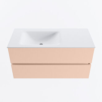 Mondiaz VICA 100cm badmeubel onderkast Rosee 2 lades. Wastafel CLOUD links zonder kraangat, kleur Talc.