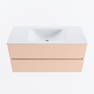 Mondiaz VICA 100cm badmeubel onderkast Rosee 2 lades. Wastafel CLOUD midden 1 kraangat, kleur Talc.