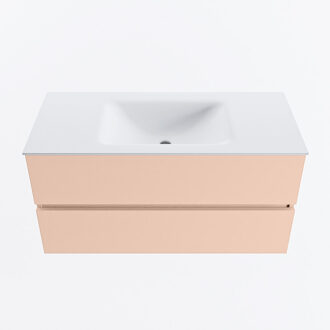 Mondiaz VICA 100cm badmeubel onderkast Rosee 2 lades. Wastafel CLOUD midden zonder kraangat, kleur Talc.