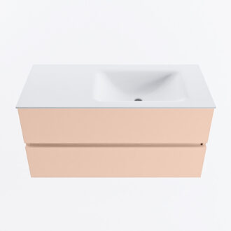 Mondiaz VICA 100cm badmeubel onderkast Rosee 2 lades. Wastafel CLOUD rechts 1 kraangat, kleur Talc.