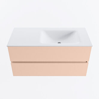Mondiaz VICA 100cm badmeubel onderkast Rosee 2 lades. Wastafel CLOUD rechts zonder kraangat, kleur Talc.