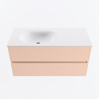 Mondiaz VICA 100cm badmeubel onderkast Rosee 2 lades. Wastafel MOON links 1 kraangat, kleur Talc.