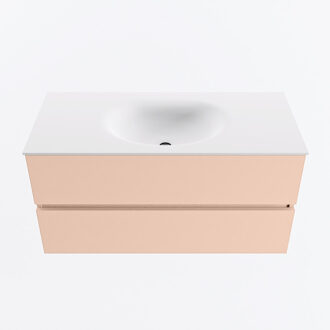 Mondiaz VICA 100cm badmeubel onderkast Rosee 2 lades. Wastafel MOON midden 1 kraangat, kleur Talc.