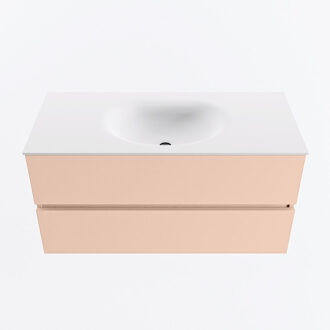Mondiaz VICA 100cm badmeubel onderkast Rosee 2 lades. Wastafel MOON midden zonder kraangat, kleur Talc.