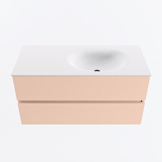 Mondiaz VICA 100cm badmeubel onderkast Rosee 2 lades. Wastafel MOON rechts 1 kraangat, kleur Talc.