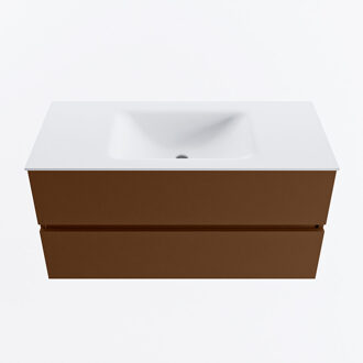 Mondiaz VICA 100cm badmeubel onderkast Rust 2 lades. Wastafel CLOUD midden 1 kraangat, kleur Talc.