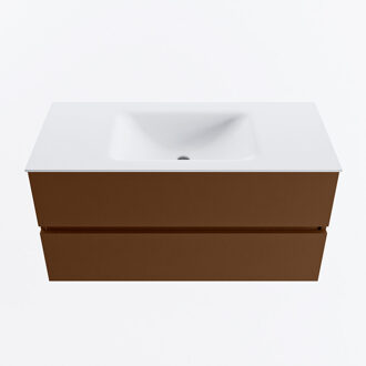 Mondiaz VICA 100cm badmeubel onderkast Rust 2 lades. Wastafel CLOUD midden zonder kraangat, kleur Talc.