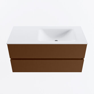 Mondiaz VICA 100cm badmeubel onderkast Rust 2 lades. Wastafel CLOUD rechts zonder kraangat, kleur Talc.