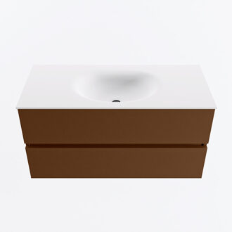 Mondiaz VICA 100cm badmeubel onderkast Rust 2 lades. Wastafel MOON midden 1 kraangat, kleur Talc.