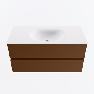 Mondiaz VICA 100cm badmeubel onderkast Rust 2 lades. Wastafel MOON midden zonder kraangat, kleur Talc.