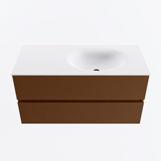 Mondiaz VICA 100cm badmeubel onderkast Rust 2 lades. Wastafel MOON rechts zonder kraangat, kleur Talc.