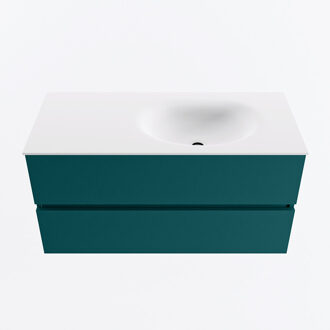 Mondiaz VICA 100cm badmeubel onderkast Smag 2 lades. Wastafel MOON rechts 1 kraangat, kleur Talc.