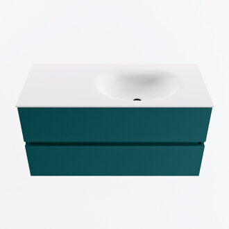 Mondiaz VICA 100cm badmeubel onderkast Smag 2 lades. Wastafel MOON rechts zonder kraangat, kleur Talc.