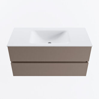 Mondiaz VICA 100cm badmeubel onderkast Smoke 2 lades. Wastafel CLOUD midden zonder kraangat, kleur Talc.