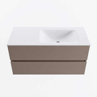 Mondiaz VICA 100cm badmeubel onderkast Smoke 2 lades. Wastafel CLOUD rechts zonder kraangat, kleur Talc.