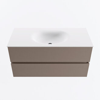 Mondiaz VICA 100cm badmeubel onderkast Smoke 2 lades. Wastafel MOON midden zonder kraangat, kleur Talc.