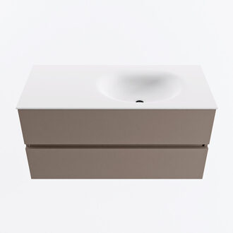 Mondiaz VICA 100cm badmeubel onderkast Smoke 2 lades. Wastafel MOON rechts zonder kraangat, kleur Talc.