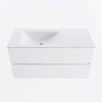 Mondiaz VICA 100cm badmeubel onderkast Talc 2 lades. Wastafel CLOUD links 1 kraangat, kleur Talc.