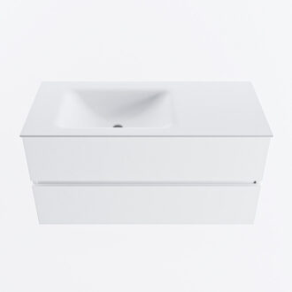 Mondiaz VICA 100cm badmeubel onderkast Talc 2 lades. Wastafel CLOUD links zonder kraangat, kleur Talc.