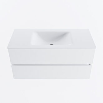 Mondiaz VICA 100cm badmeubel onderkast Talc 2 lades. Wastafel CLOUD midden 1 kraangat, kleur Talc.