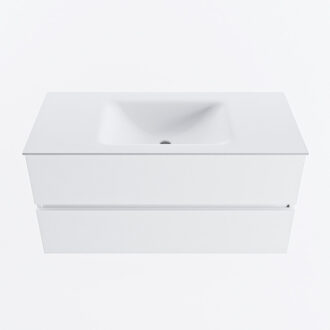 Mondiaz VICA 100cm badmeubel onderkast Talc 2 lades. Wastafel CLOUD midden zonder kraangat, kleur Talc.