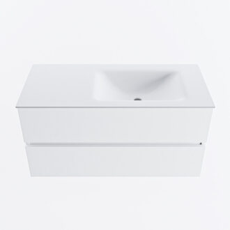 Mondiaz VICA 100cm badmeubel onderkast Talc 2 lades. Wastafel CLOUD rechts 1 kraangat, kleur Talc.