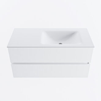 Mondiaz VICA 100cm badmeubel onderkast Talc 2 lades. Wastafel CLOUD rechts zonder kraangat, kleur Talc.