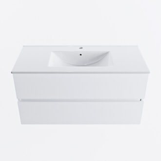 Mondiaz VICA 100cm badmeubel onderkast Talc 2 lades. Wastafel DENIA midden 1 kraangat, kleur Glanzend Wit.