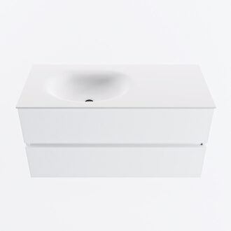 Mondiaz VICA 100cm badmeubel onderkast Talc 2 lades. Wastafel MOON links zonder kraangat, kleur Talc.