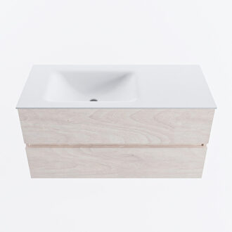 Mondiaz VICA 100cm badmeubel onderkast Underlayment 2 lades. Wastafel CLOUD links zonder kraangat, kleur Talc.