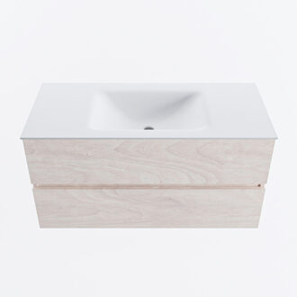Mondiaz VICA 100cm badmeubel onderkast Underlayment 2 lades. Wastafel CLOUD midden zonder kraangat, kleur Talc.